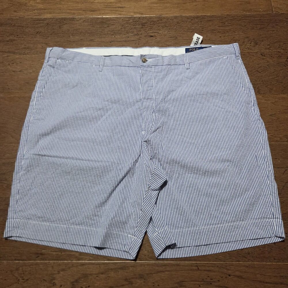 Polo Ralph Lauren Shorts Men 46B Blue White Striped Seersucker Stretch Classic